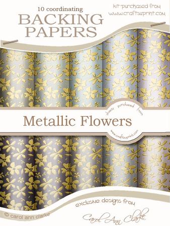 Gold Metallic Flowers Matching Backing Paper Kit