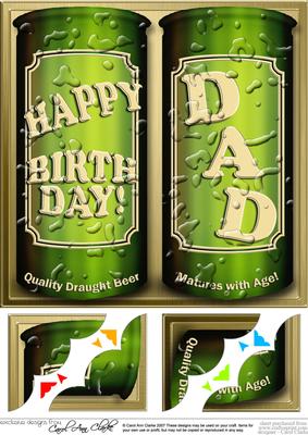 8 x 8 Birthday Dad Beer Cans Scalloped Corner Topper