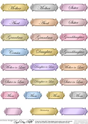 Female Metallic Relations Greetings Text Plates