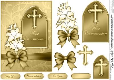 5 x 7 First Communion Metallic Greeting with 3D Decoupage