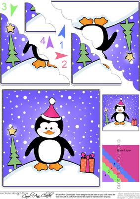 Cute Xmas Penguin Scallop Corner Side Stacker Topper