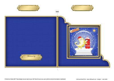 Xmas Cat Snowglobe Cut and Fold Corner Card