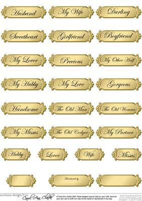 Metallic His, Hers and Lovers Greetings Text Plates