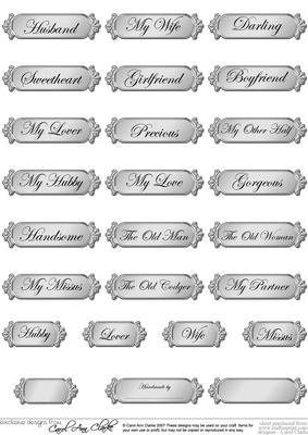 Metallic His, Hers and Lovers Greetings Text Plates