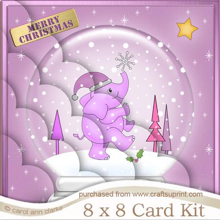 8 x 8 Baby Xmas Elephant Snowglobe Scalloped Corner Kit
