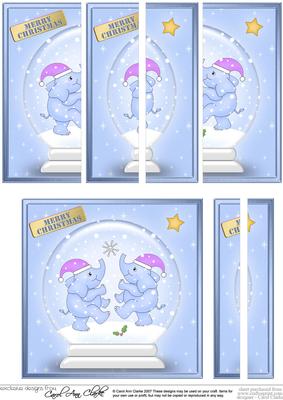 Baby Xmas Elephants Snowglobe Side Stacker Topper