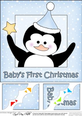 8 x 8 Baby's 1st Christmas Penguin Scalloped Corner Topper