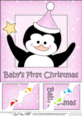 8 x 8 Baby's 1st Christmas Penguin Scalloped Corner Topper