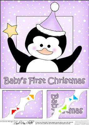 8 x 8 Baby's 1st Christmas Penguin Scalloped Corner Topper