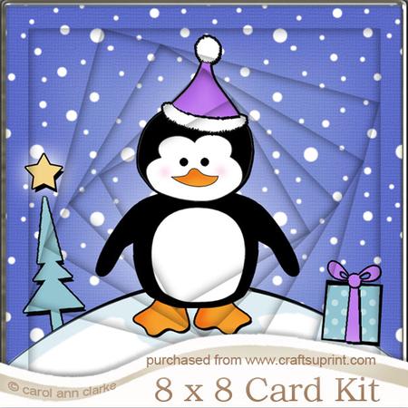 8 x 8 Cute Xmas Penguin Twisted Tunnel Card Kit