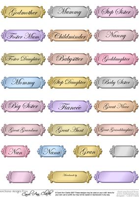 A 2nd Set of Female Metallic Relations Greetings Text Plates
