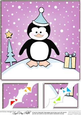 8 x 8 Cute Xmas Penguin Scalloped Corner Topper