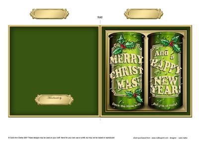 Merry Christmas & Happy New Year Beer Cans Cut and Fold Card