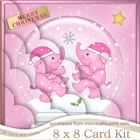 8 x 8 Baby Xmas Elephants Snowglobe Scalloped Corner Kit