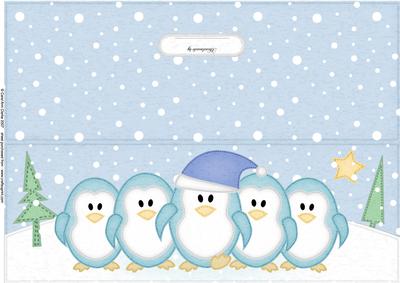 Large Dl Penguins on Parade Quick Card with 3D Decoupage