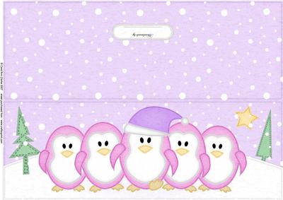 Large Dl Penguins on Parade Quick Cut and Fold Card
