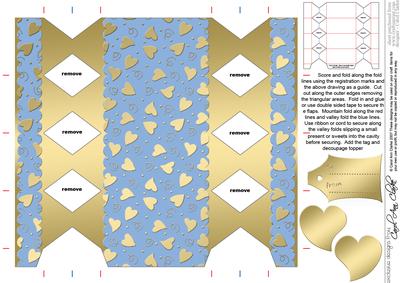 Gold Hearts Cracker Shaped Treat or Favour Box
