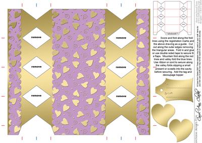 Gold Hearts Cracker Shaped Treat or Favour Box