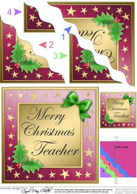 Teacher Christmas Wavy Corner Side Stacker Topper