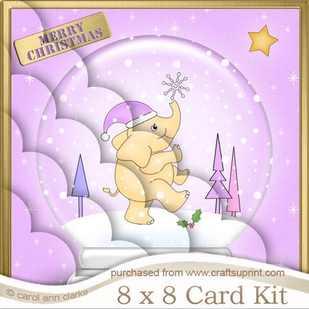 8 x 8 Baby Xmas Elephant Snowglobe Scalloped Corner Kit