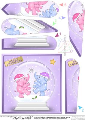 Baby Christmas Elephants Snowglobe Fan Pyramage Topper