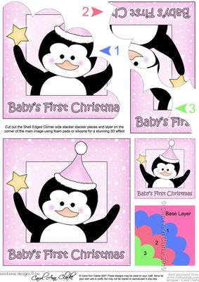 Babys 1st Xmas Christmas Penguin - Shell Edged Corner Side Stacker