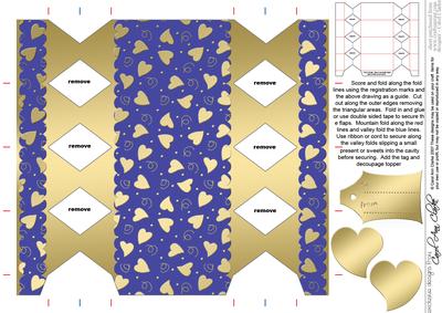 Gold Hearts Cracker Shaped Treat or Favour Box