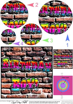 Birthday Boy Graffiti Circle Pyramage Topper