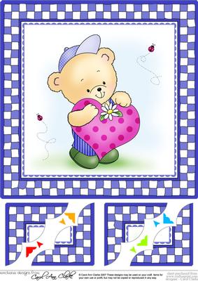 Hunney Bear Robert has a Heart - 8 x 8 Scalloped corner Topper