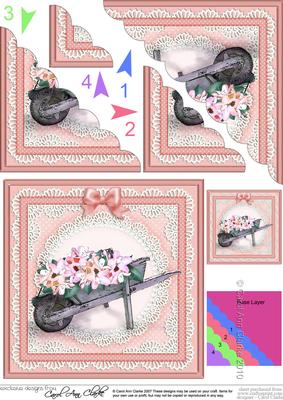 Flower Filled Wheelbarrow Scallop Corner Side Stacker