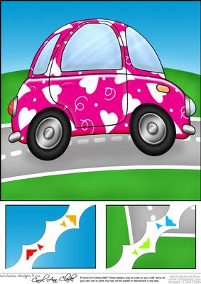 8 x 8 Funky Love Bug Car Scalloped Corner Topper