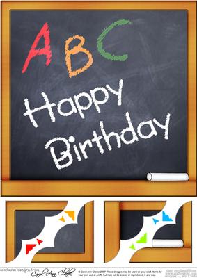 8 x 8 Happy Birthday Blackboard Scalloped Corner Topper