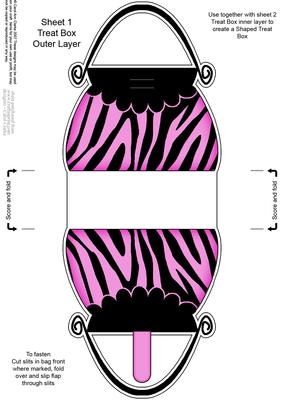 Zebra Striped Handbag Shaped Treat or Favour Box Sheet 1