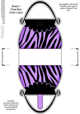 Zebra Striped Handbag Shaped Treat or Favour Box Sheet 1