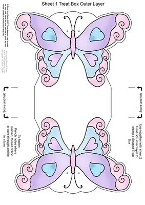 Fluttery Butterfly Shaped Treat or Favour Box Sheet 1