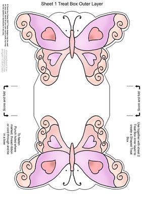 Fluttery Butterfly Shaped Treat or Favour Box Sheet 1
