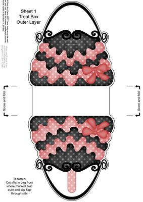 Dotty Frilly Handbag Shaped Treat or Favour Box Sheet 1