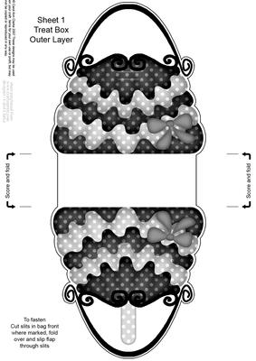 Dotty Frilly Handbag Shaped Treat or Favour Box Sheet 1