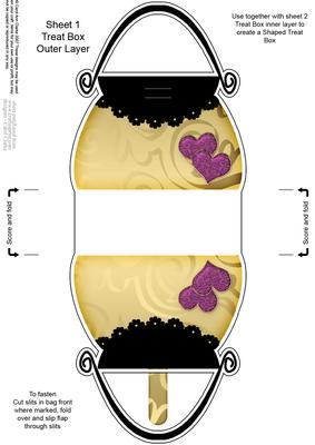 Romantic Hearts Handbag Shaped Treat or Favour Box Sheet 1