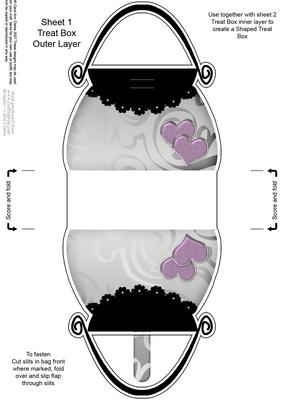 Romantic Hearts Handbag Shaped Treat or Favour Box Sheet 1