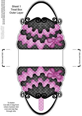 Dotty Frilly Handbag Shaped Treat or Favour Box Sheet 1