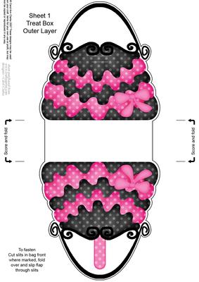 Dotty Frilly Handbag Shaped Treat or Favour Box Sheet 1