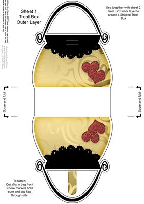 Romantic Hearts Handbag Shaped Treat or Favour Box Sheet 1