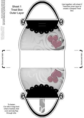 Romantic Hearts Handbag Shaped Treat or Favour Box Sheet 1