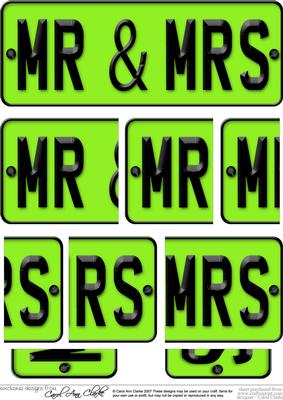 Mr & Mrs Novelty Number Plate with Side Stacker