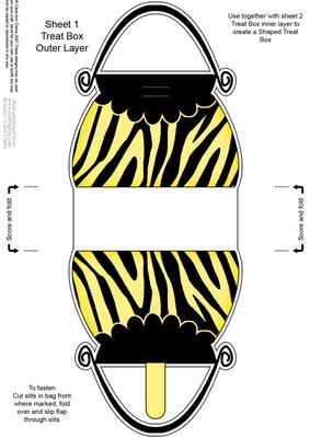 Zebra Striped Handbag Shaped Treat or Favour Box Sheet 1