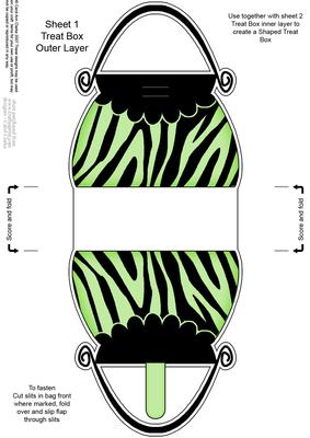 Zebra Striped Handbag Shaped Treat or Favour Box Sheet 1