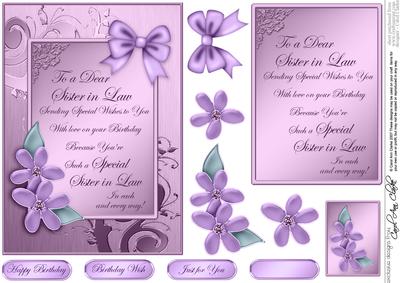 Metallic Birthday Sister in Law with 3D Decoupage