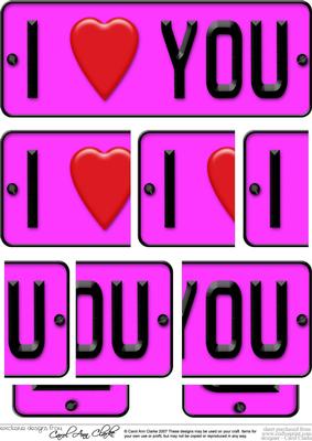 I Love You Novelty Number Plate with Side Stacker