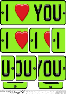 I Love You Novelty Number Plate with Side Stacker